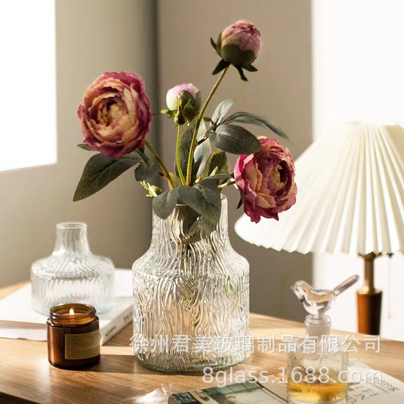 Nordic glacier patterned transparent glass vase, ins feng shui flower arrangement vase, living room decoration, Internet celebrity vase pic 5