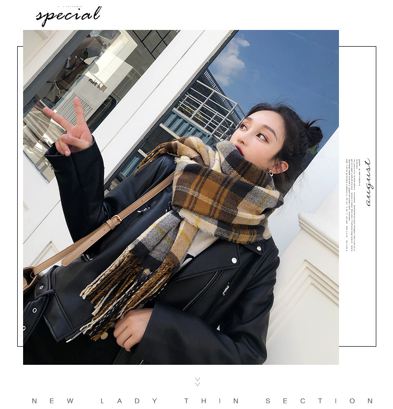 New Korean style checkered scarf for women in autumn and winter, versatile faux cashmere tassel shawl, thick and warm winter scarf wholesale pic 26