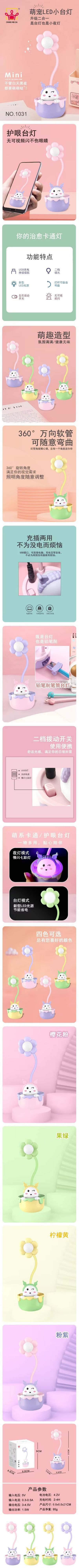 外贸跨境LED小台灯 USB充电卡通铅笔削迷你桌面夜灯 卧室床头灯具 毛绒玩具款式可爱详情12