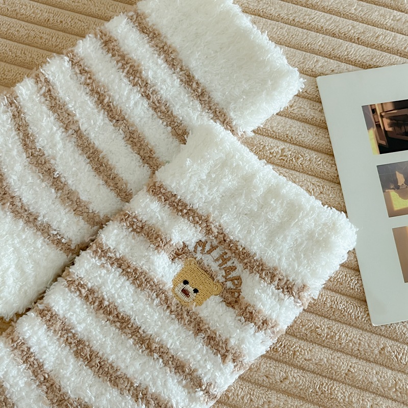 秋冬袜子女中筒睡眠袜韩版纯色珊瑚绒袜子保暖加绒休闲袜详情12