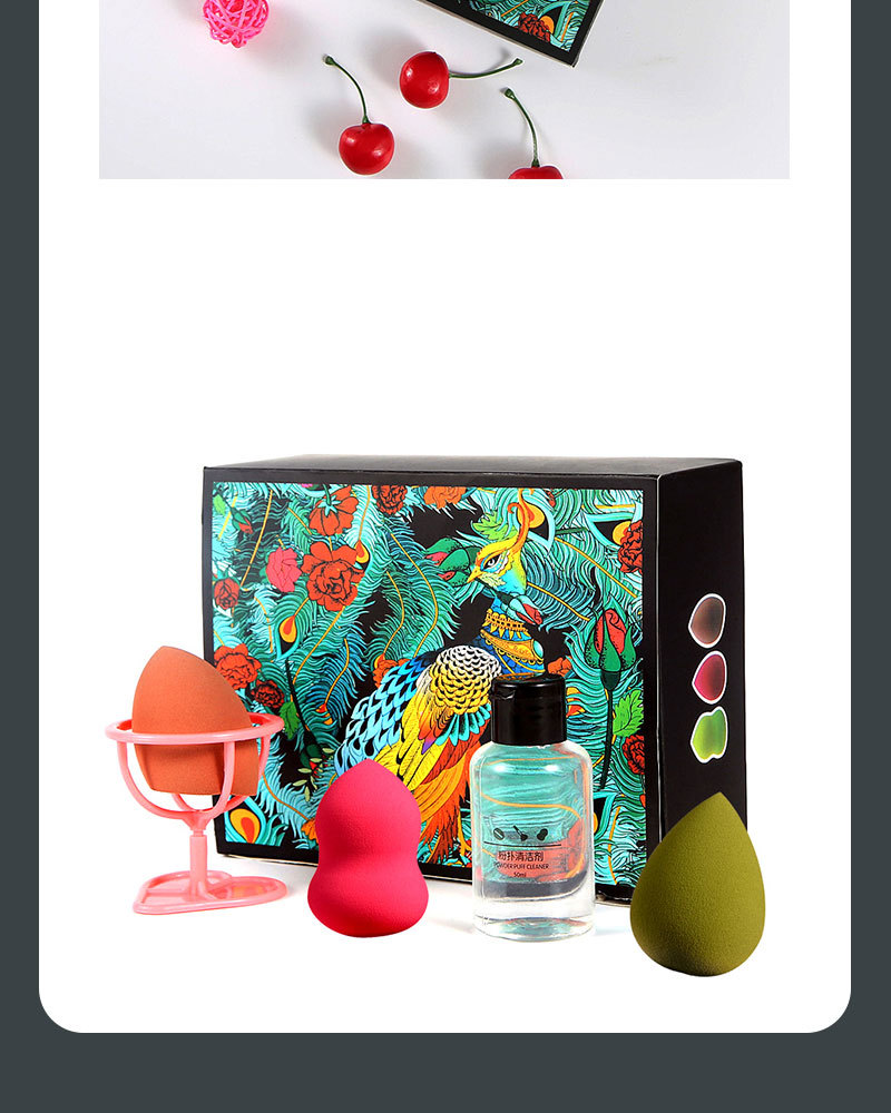 孔雀国潮风美妆蛋套装批发 超软不吃粉美妆蛋支架 葫芦粉扑化妆蛋详情10