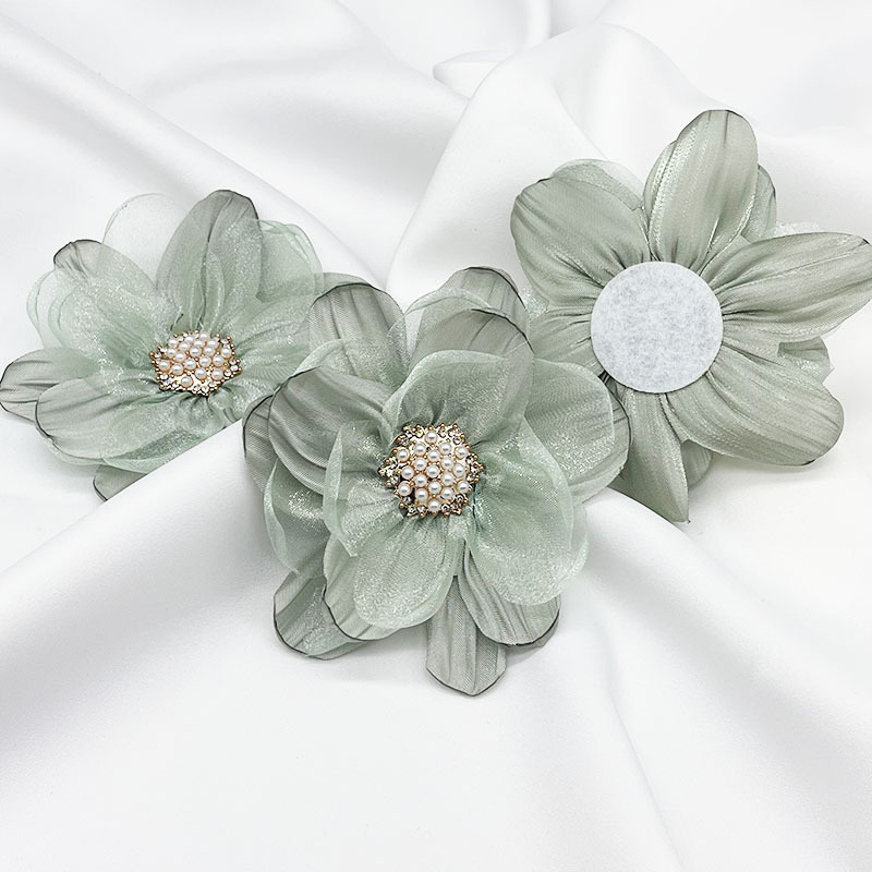 Multi-layer three-dimensional gauze flower hand-beaded diy dress shoe flower brooch accessory, Organza flower accessory pic 19