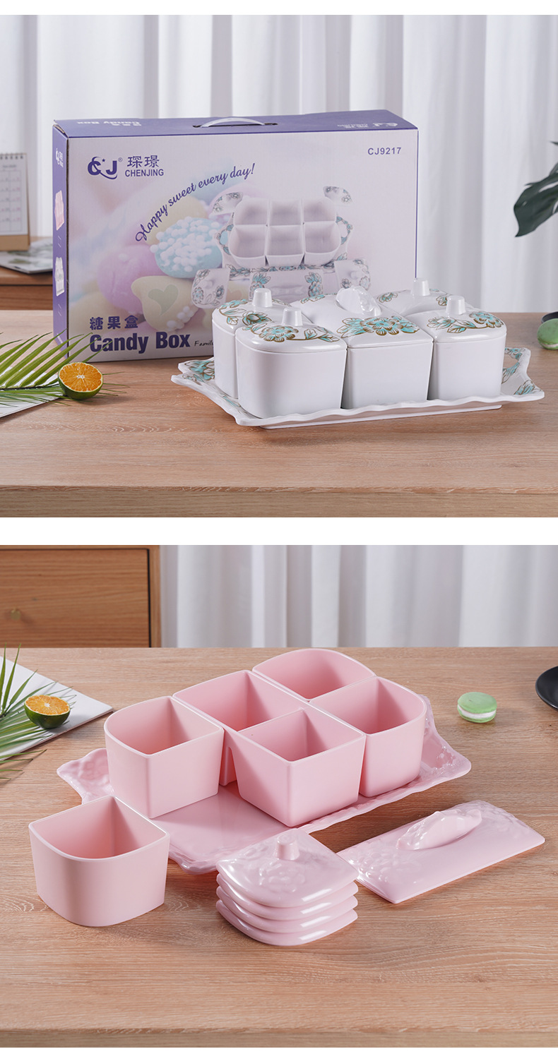 Combo set de seis compartimentos caja de frutas sala de estar tazón de compartimiento caja de caramelos bandeja de frutas secas compartimiento de compartimiento regalo pic 23