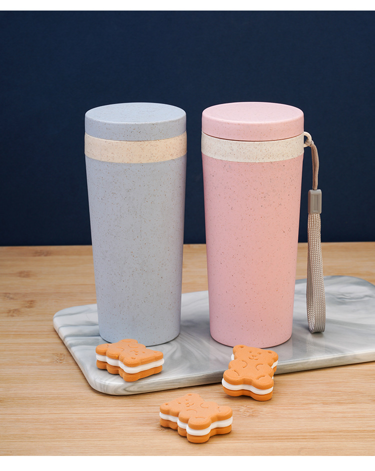 国潮小麦秸秆杯双层保温杯密封水杯随手高颜值塑料杯便携挂绳水杯批发详情15