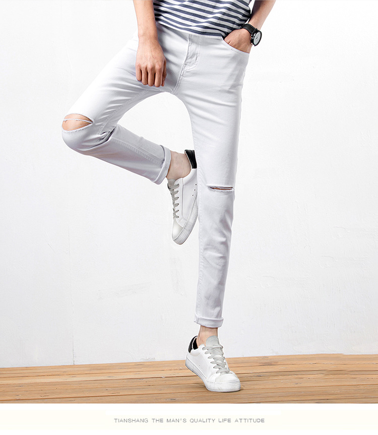 主推四季款男士修身长裤百搭黑白色帅气韩版弹力小脚牛仔裤男青年详情40