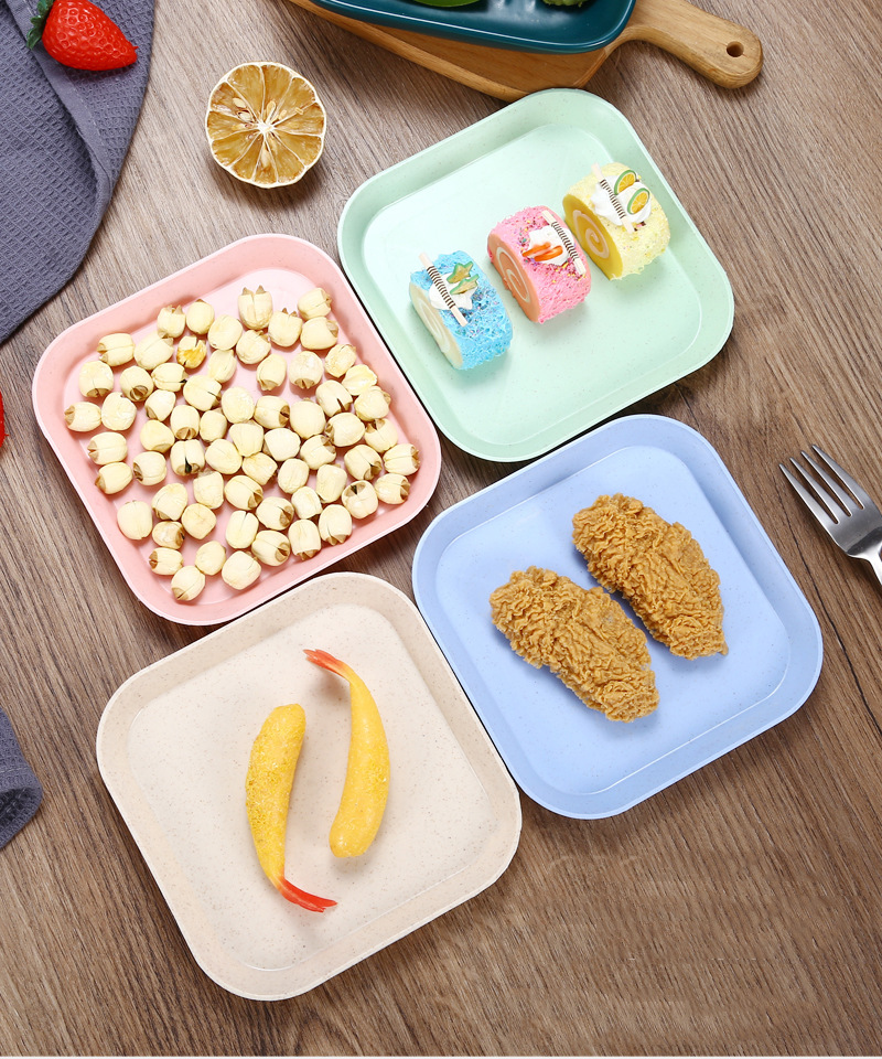 Wheat straw bone-spitting plate, bone-spitting plate, square dried fruit and fruit snack plate, seasoning plate, plate pic 2