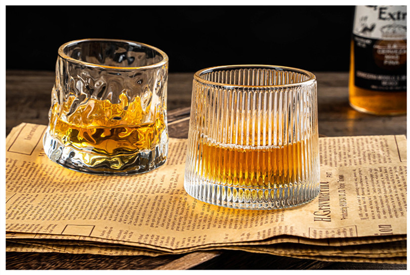 ins风透明玻璃杯锤纹旋转不倒翁家用牛奶喝水杯啤酒杯威士忌酒杯详情9