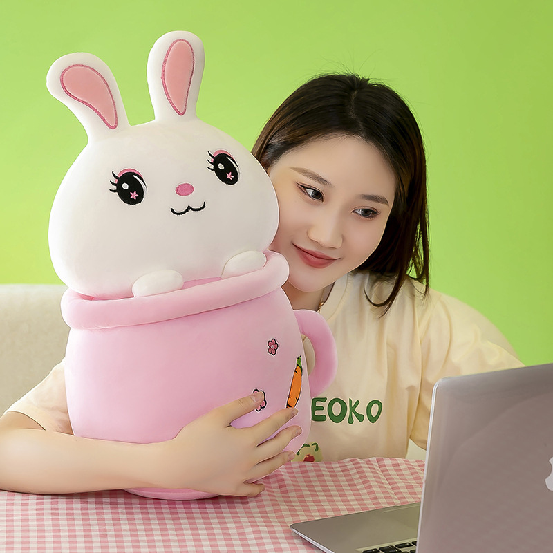 Cartoon rabbit, panda, cute piggy, milk tea cup, dual-purpose throw pillow blanket, two-in-one blanket, office midday rest pillow pic 4