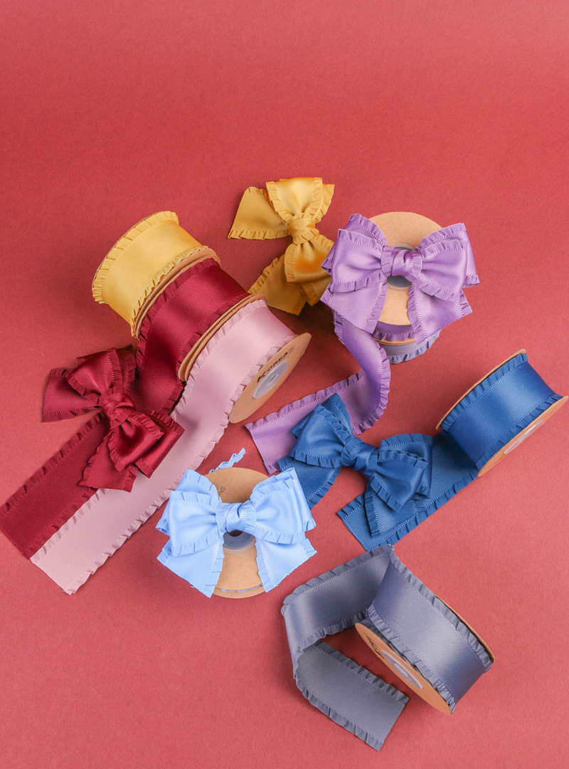 Classic thickened ruffled woven ribbon bow hair accessory clothing high-density wavy ribbon black fungus skirt hem satin ribbon pic 12