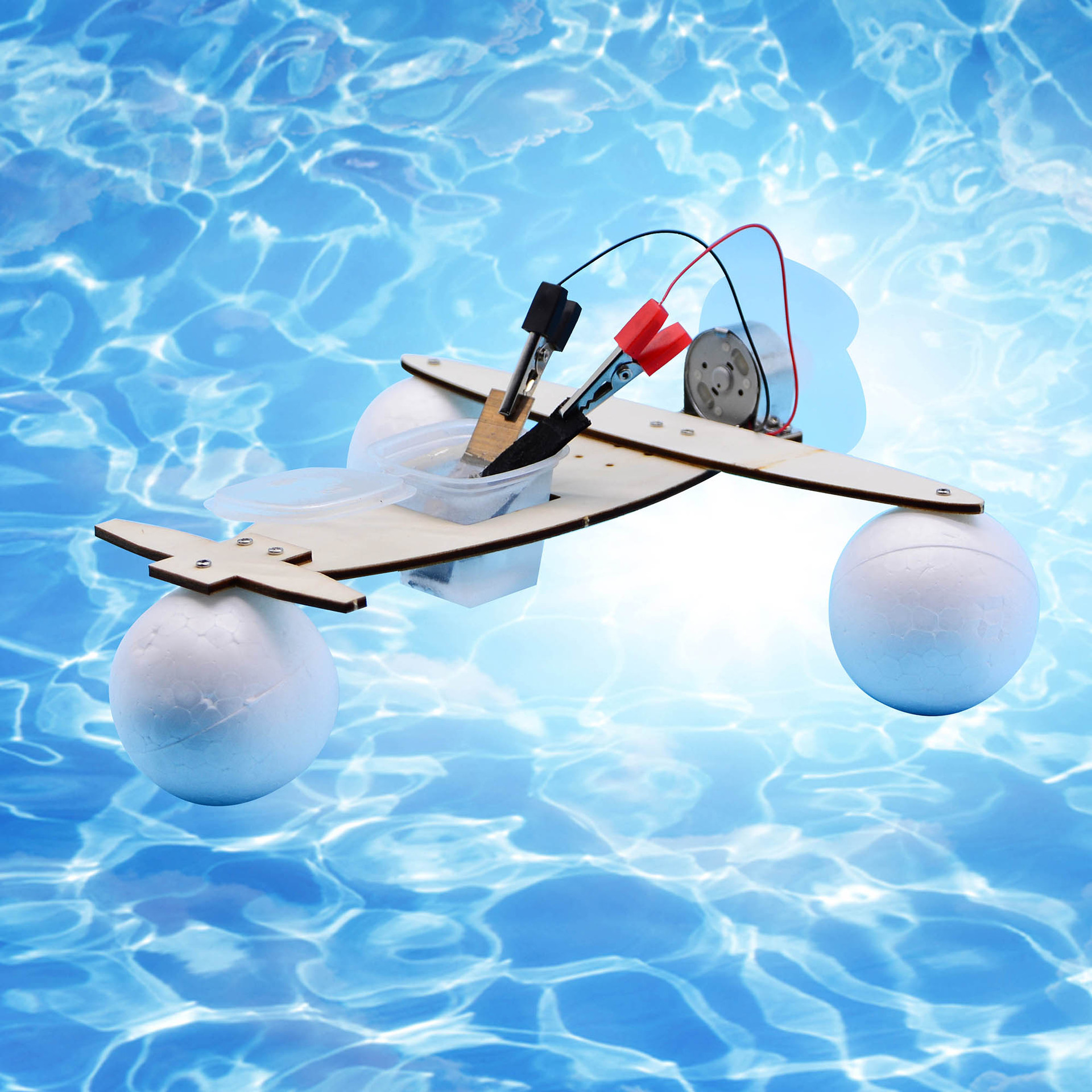 KX1960 saltwater power generation water glider, new energy wooden ship model, hand-assembled scientific toy pic 3