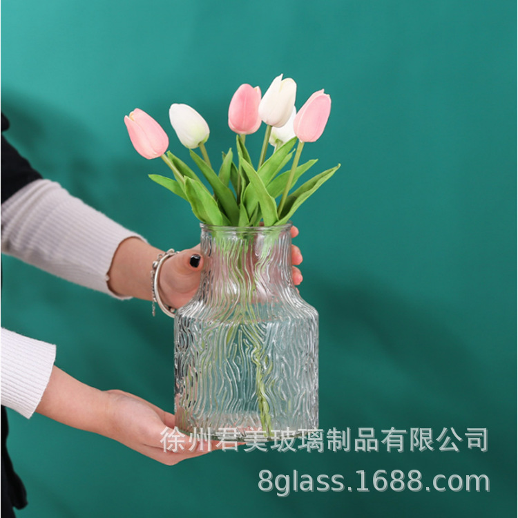 Nordic glacier patterned transparent glass vase, ins feng shui flower arrangement vase, living room decoration, Internet celebrity vase pic 16