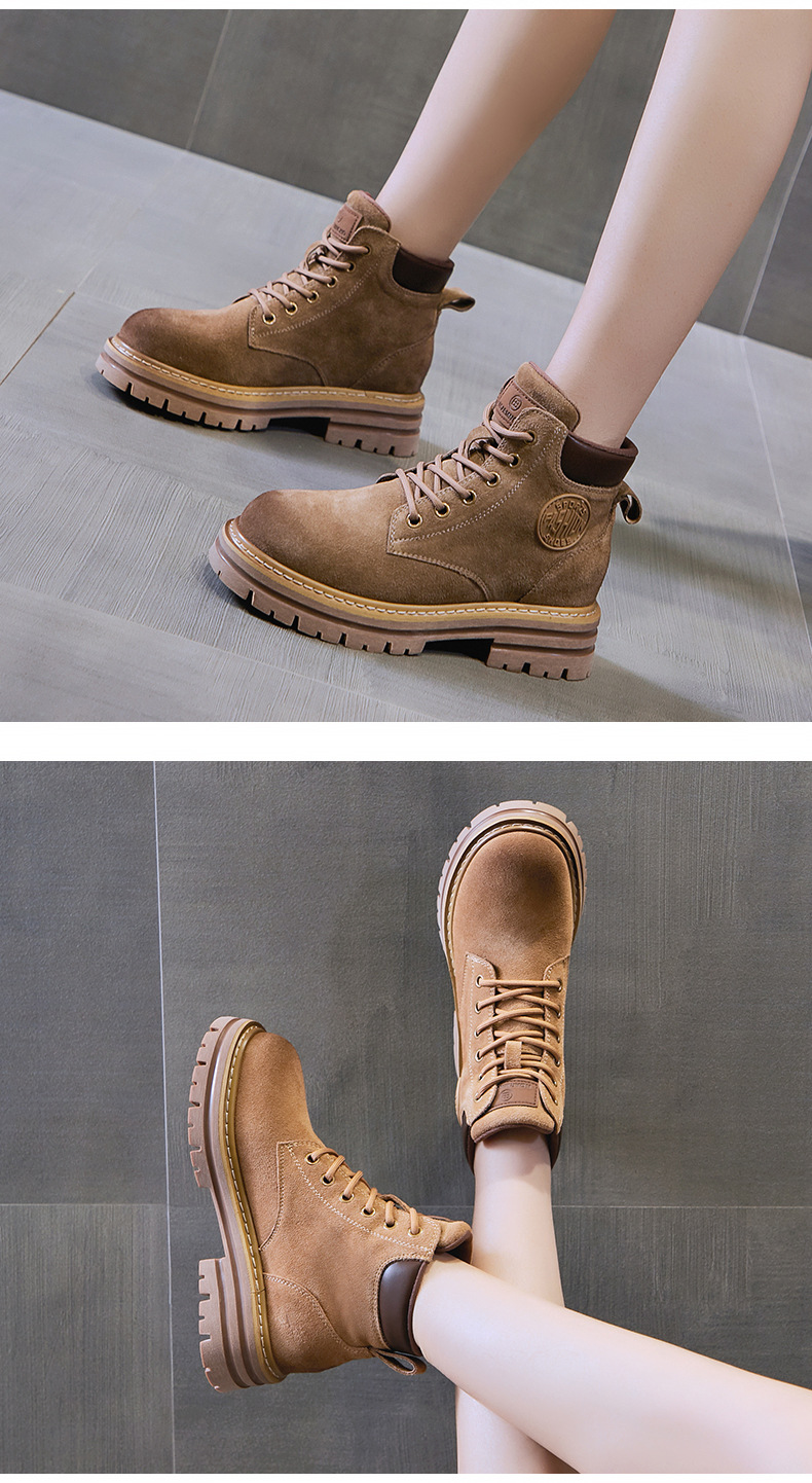 欧洲站马丁靴女2023秋季新款软皮软底复古女短靴牛反绒磨砂工装靴详情13