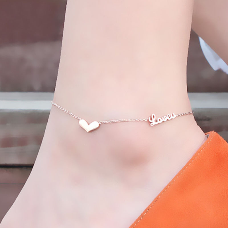 韩版钛钢字母铃铛铜钱镶钻脚链女18k玫瑰金时尚简约学生个性脚饰详情9