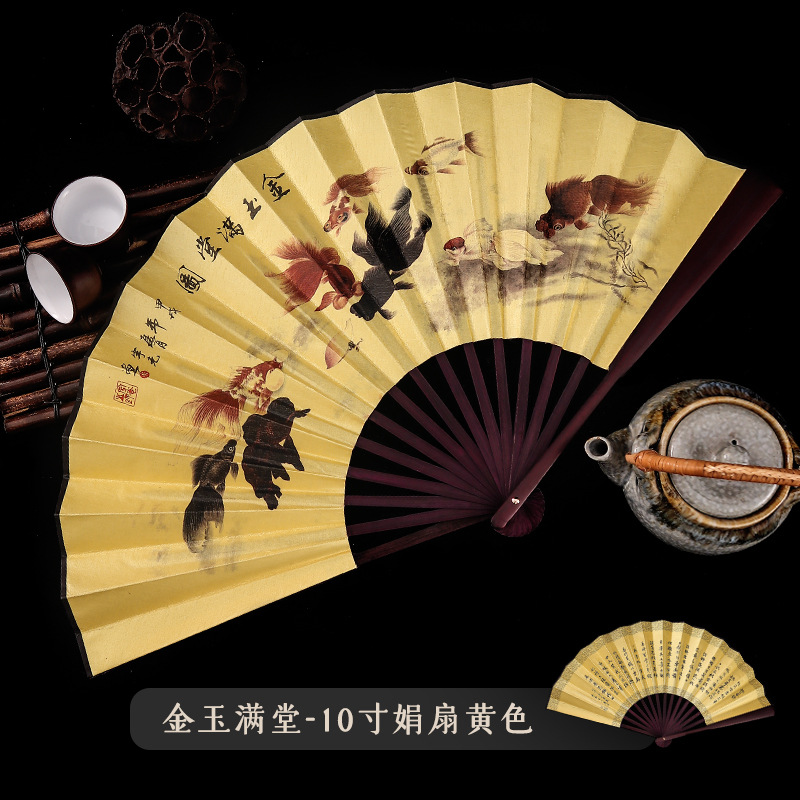 中国古风男士折扇景区热卖工艺品男扇绢布扇子山水画10寸雕刻LOGO详情25