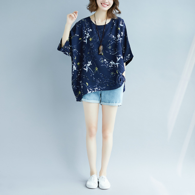 大码女装胖mm短袖t恤女夏季上衣显瘦超宽松印花雪纺衫200斤详情23