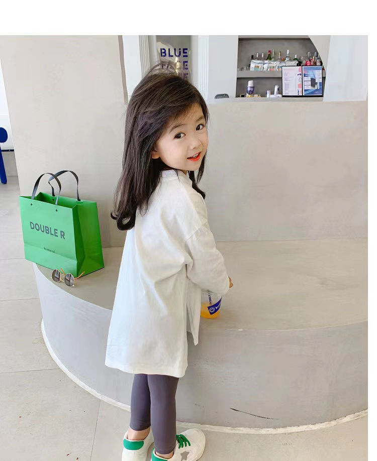女童中长款开叉T恤2024秋季新款韩系女孩个性不规则长袖卡通上衣详情6