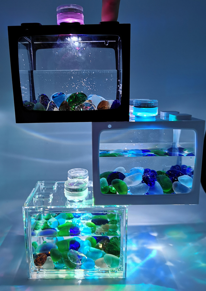 小鱼缸小型桌面创意生态缸微景观斗鱼缸迷你热带鱼水族箱带led灯详情2