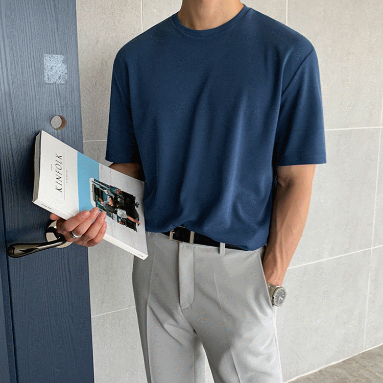 MYQ短袖T恤男士夏季宽松韩版潮流高级感纯棉百搭五分袖纯色体恤详情2