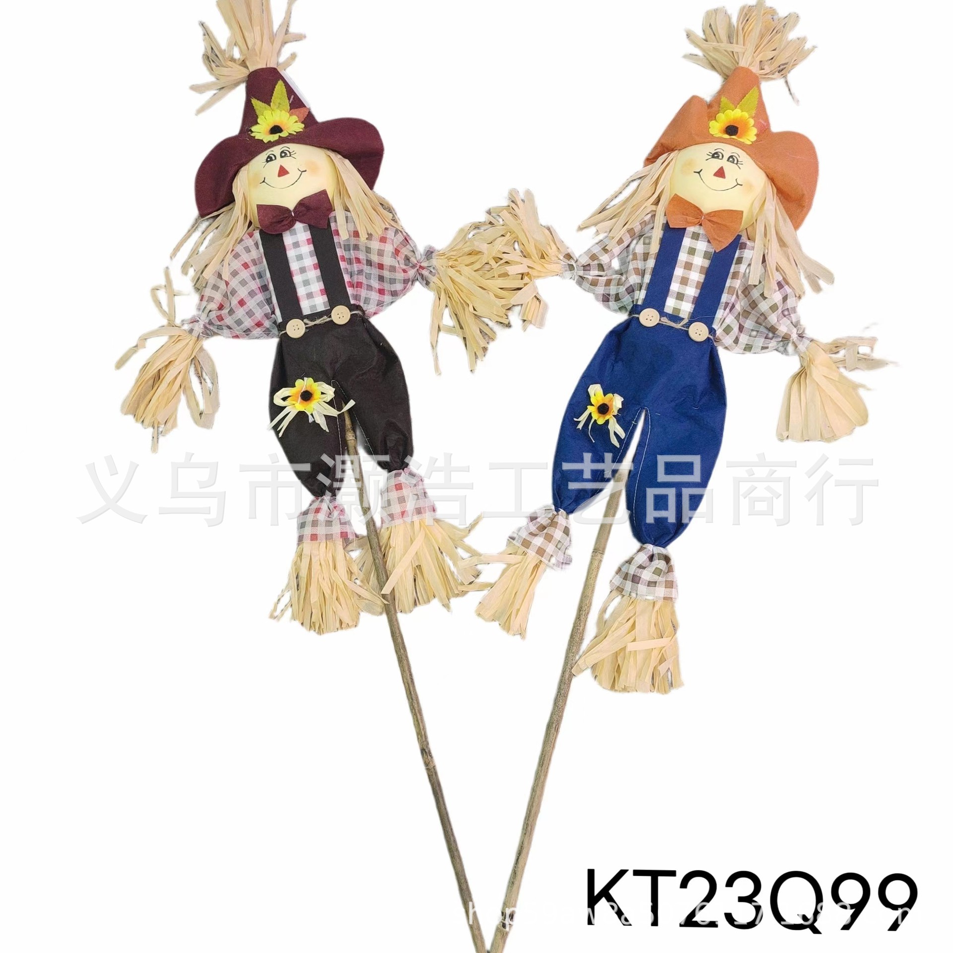 源头厂家供应丰收节稻草人工艺品批发男孩女孩插枝65CM长节日特色详情1
