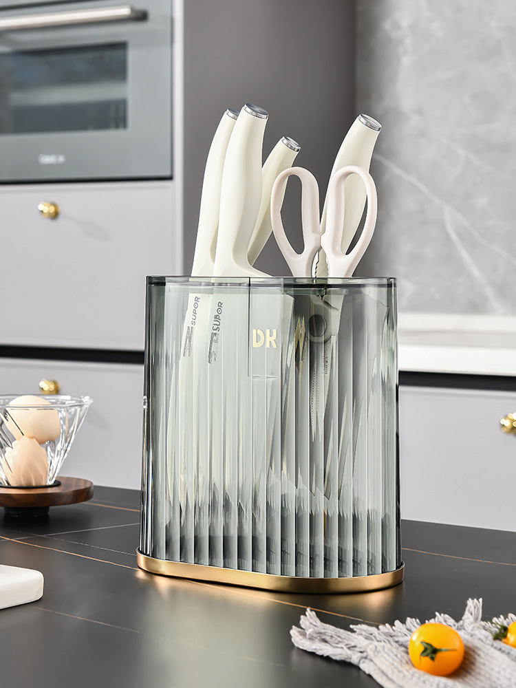 Transparent light luxury knife rack, household countertop, knife storage rack, kitchent-specific integrated draining countertop, new type of storage pic 8