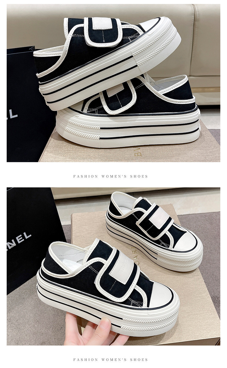 厚底两穿小白鞋女2024夏季新款一脚蹬懒人鞋增高半拖魔术贴帆布鞋详情15