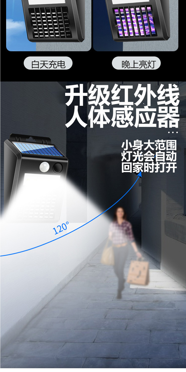 Cross-border new solar mosquito-killing lamp, household mosquito trap, outdoor courtyard garden lamp, lawn wall lamp, mosquito repellent pic 17