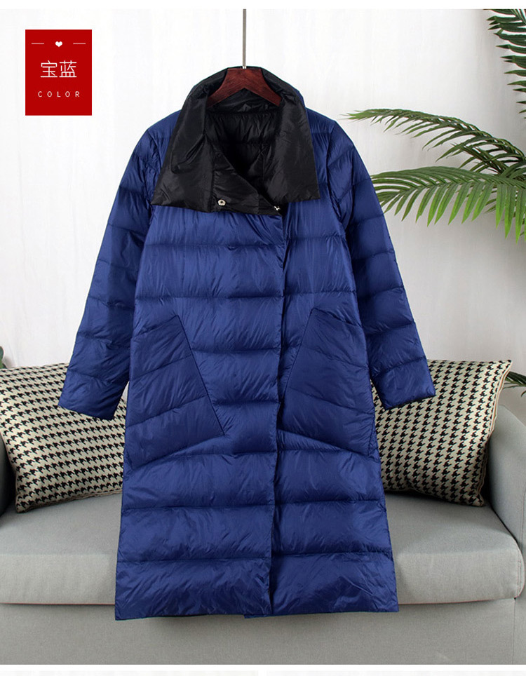 The 2019 winter new down jacket for women, mid-length, knee-length, double-sided wear, white duck down, a bestseller, slim-fit, large-sized coat, is in vogue pic 13