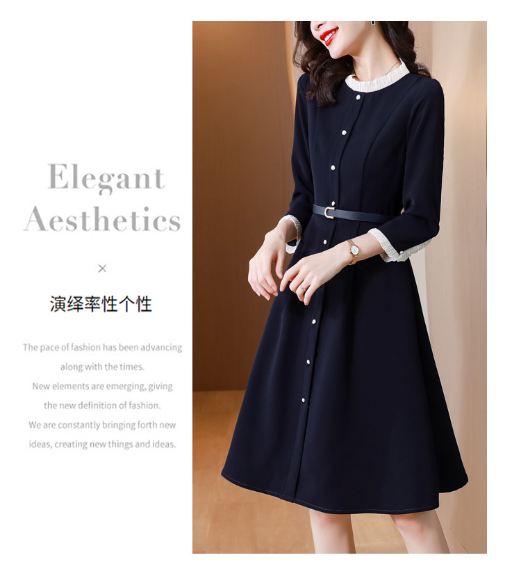 连衣裙女2022早秋新款时尚气质减龄木耳领系带显瘦a字中长款裙潮详情32