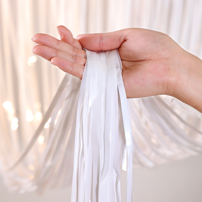 New in-stock style gradient rain silk curtain 2-meter macaron-colored tassel balloon wedding room party background wall curtain decoration pic 3