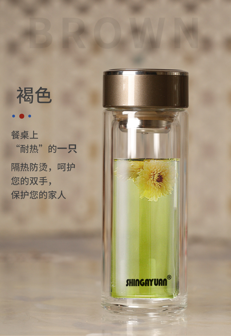 上海新家园双层玻璃杯防摔隔热泡茶杯子商务便携时尚水晶保温杯详情1