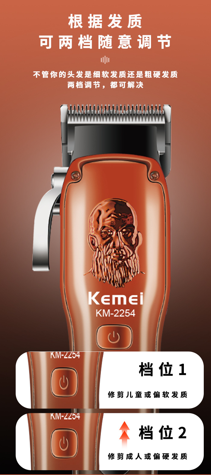 科美/KEMEI跨境大容量锂电池电推剪理发器液晶数显专业快充理发剪KM-2254详情4