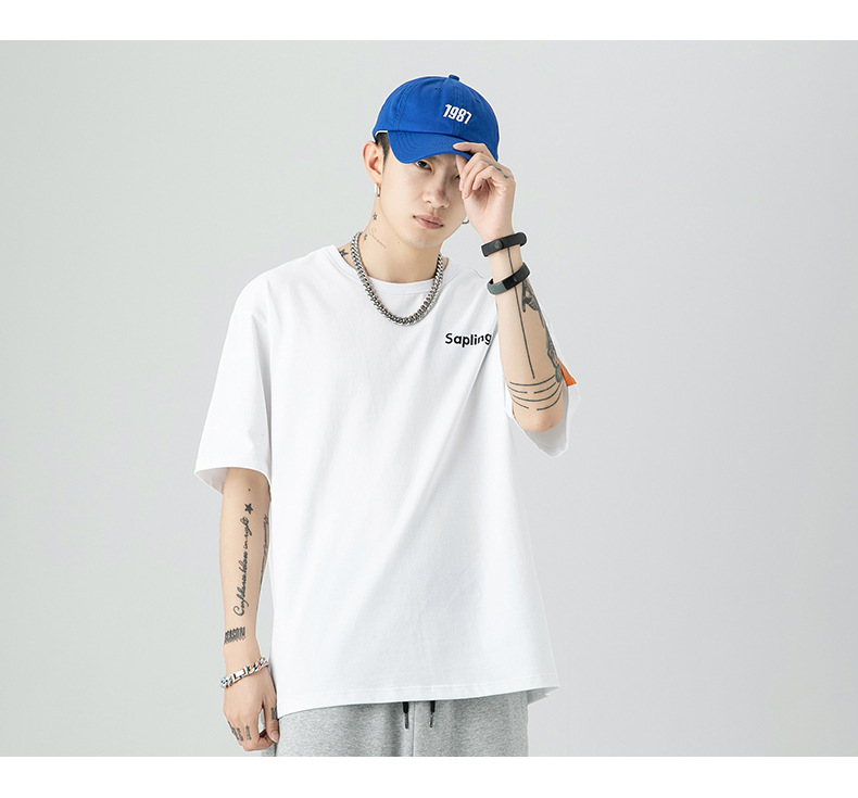 韩路日系男装 潮牌字母印花T恤男宽松百搭基础款纯棉情侣装短袖详情13