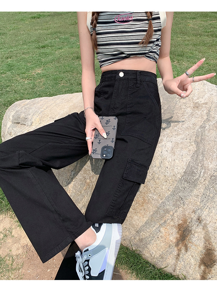 美式直筒工装裤女2024年春季新款高腰宽松显瘦窄版阔腿休闲裤详情32