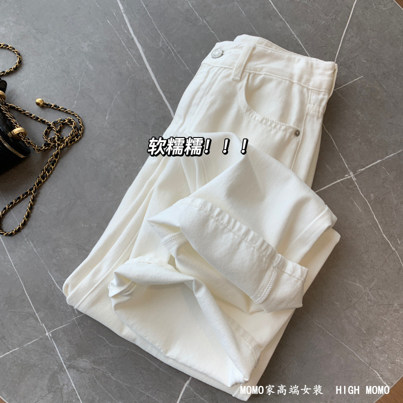 软糯！太舒服了简约百搭高腰显瘦白色牛仔裤女天丝长裤直筒裤详情2
