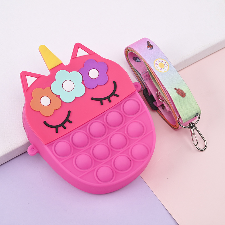 Cross-border new rat-extermination pioneer coin purse Cartoon Unicorn single-shoulder diagonal silicone bag decompression silicone coin purse pic 9