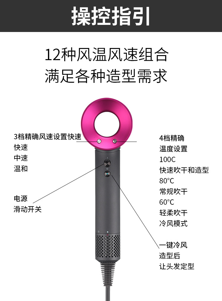 The popular bladeless hollow hair dryer for home use, negative ion hair care, hair salon, high-power hair salon, and silent air blower pic 11