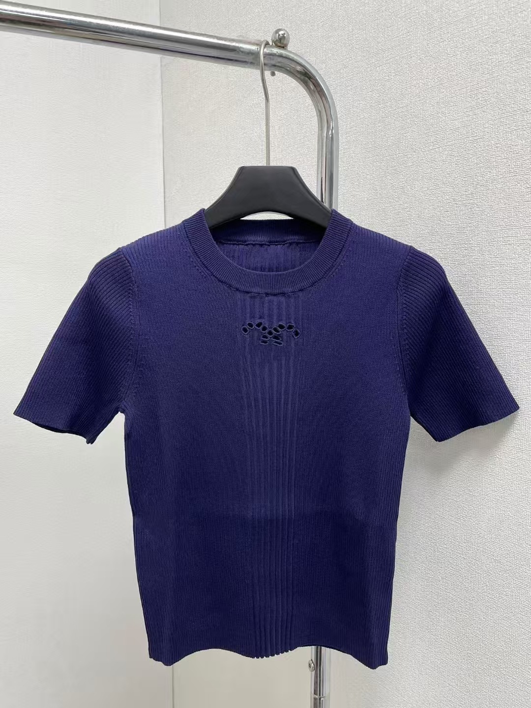 高定小香风双C镂空针织衫短袖25年早春新款修身显瘦百搭短款T恤女详情7