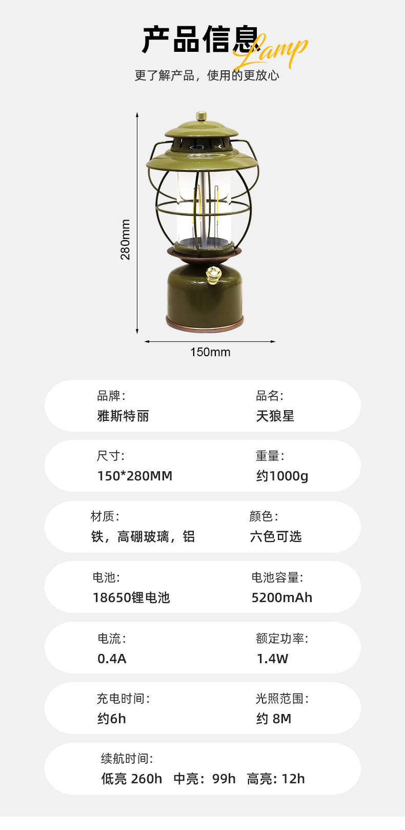 精致品质露营灯森系LED大容量电池超长续航复古风马灯露营照明灯详情11