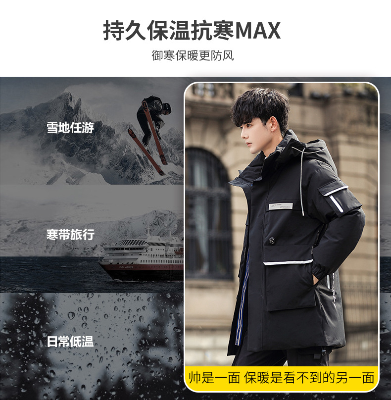 工装羽绒服男中长款2022年冬季新款男士保暖外套百搭男装潮牌上衣详情3