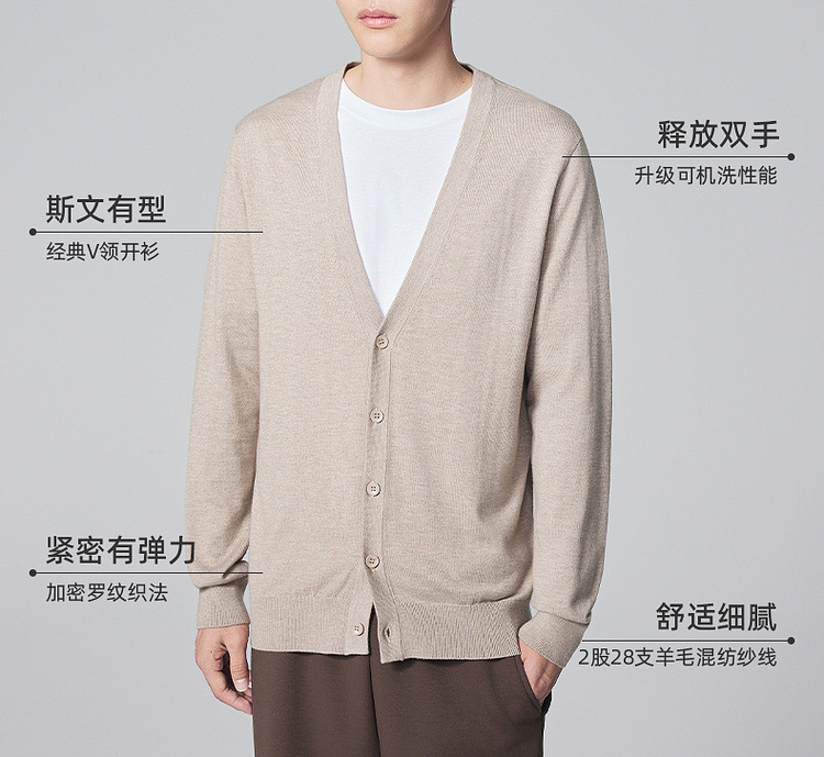 墨麦客男装简约纯色V领羊毛开衫男2024秋季新款男士毛衣外套20789详情4