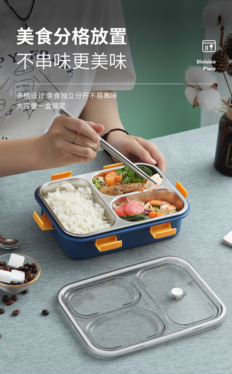 304 stainless steel portable lunch box, office worker lunch box, sealed compartments, anti-odor-mixing lunch box pic 3