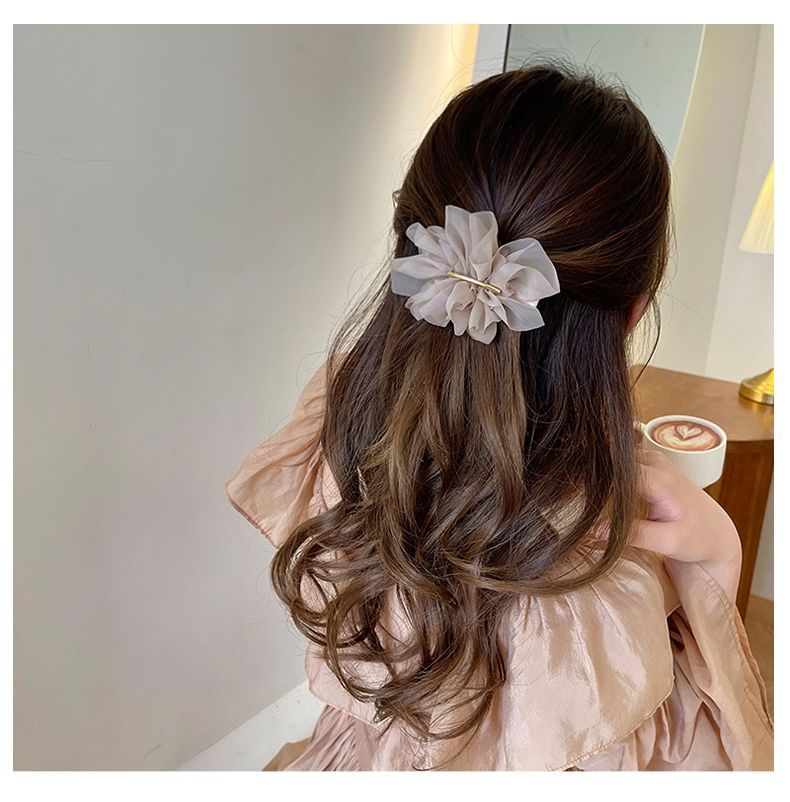 超仙气质雪纺花朵发夹女夏季后脑勺马尾夹子头饰高级感简约弹簧夹详情13