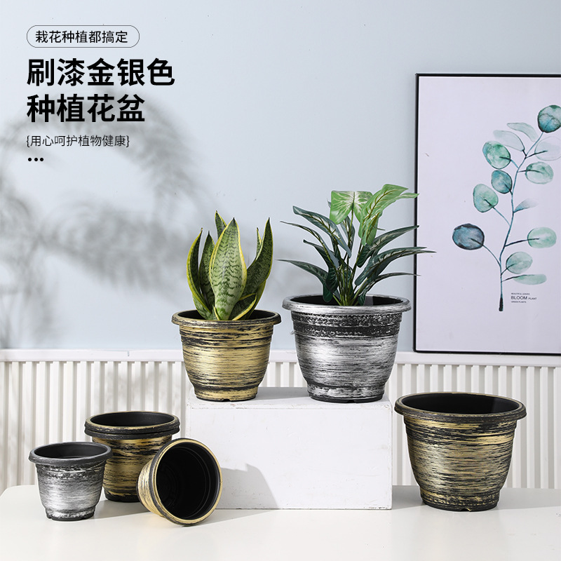 New circular balcony large-sized flowerpot, thickened resin seedling pot, red imitation clay garden plastic gallon pot pic 6