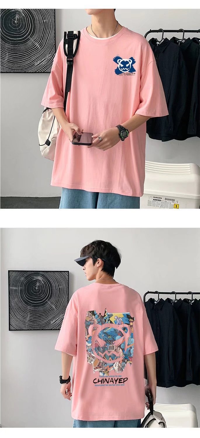 Summer Hong Kong-style devil graffiti short-sleeved T-shirt for men, ins trend loose couple half-sleeved T-shirt for casual wear, thin clothes pic 12