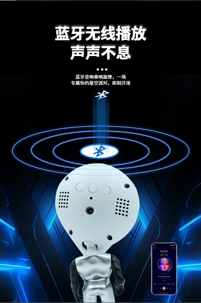 亚马逊创意宇航员星空投影外星人旋转蓝牙音响浪漫氛围卧室投影仪详情6