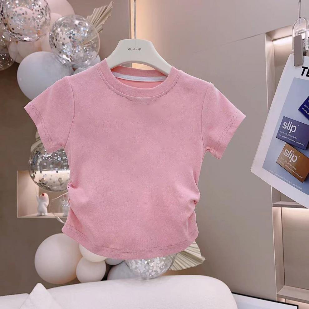 儿童短袖女2024新爆款洋气T恤空白简约百搭时尚抽绳上衣包领女童详情4