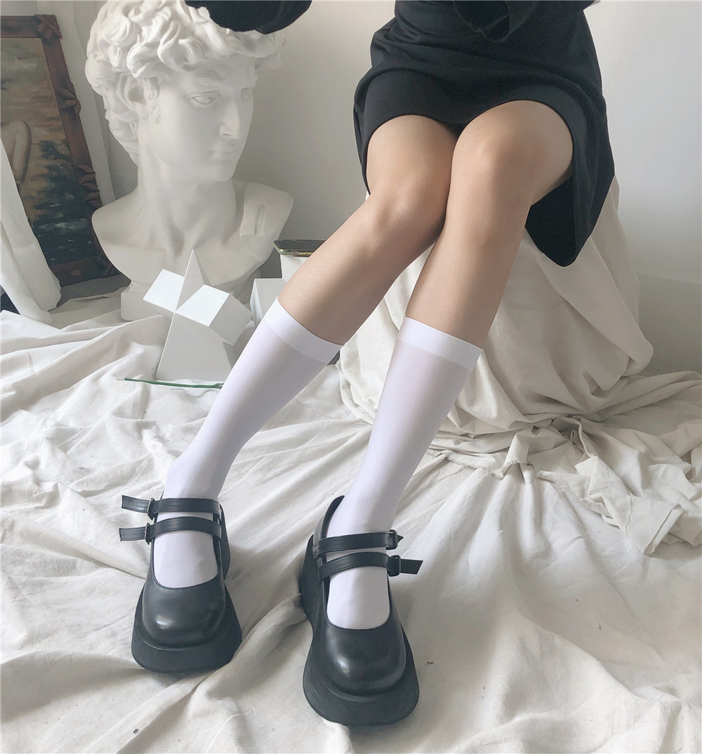Classic and versatile jk black and white mid-calf knee-high socks that can be worn all year round, featuring non-permeable velvet calf socks pic 18