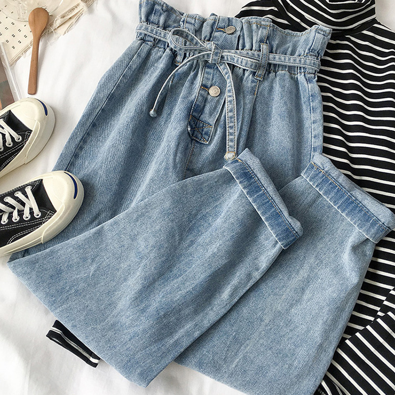 Summer fat girl high-waisted 9-inch jeans, loose and plate-sized mm, loose straight-leg wide-leg 9-inch Halon pants pic 2
