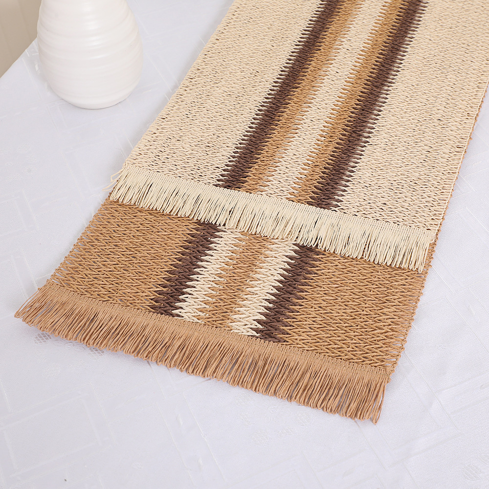 Wholesale of fashionable rectangular placemats, Nordic ins special paper woven tassel side table flags, table and chest of drawers decorative MATS pic 5