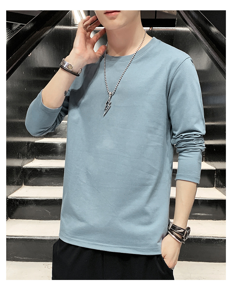 Long-sleeved T-shirt for men, solid white cotton base layer, Korean-style sporty loose trendy ins, spring and autumn inner layer casual top pic 19